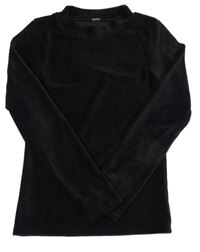 Čierne rebrované zamatové tričko