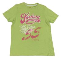 Zelené tričko s ružovým nápisom Pepperts