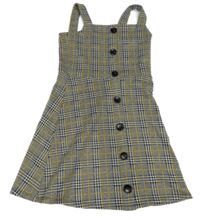 Čierno-sivo-okrové kockované úpletové šaty River Island