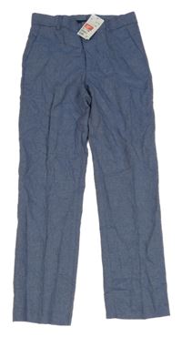 Nové - modré melírované společenské lněné kalhoty H&M