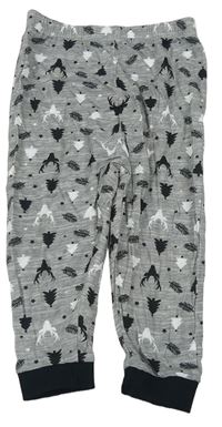 Sivé melírované pyžamové nohavice so stromky a jeleňmi