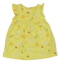 Žlté bavlnené šaty s králikmi a sluníčky F&F