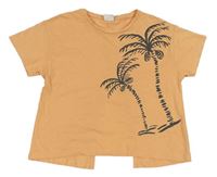Svetlooranžové crop tričko s palmami ZARA