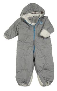 Šedá šusťáková zimní kombinéza s nášivkou a kapucí Impidimpi