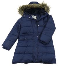 Tmavomodrý šusťákový zimní kabát s kapucí s kožešinou Nutmeg