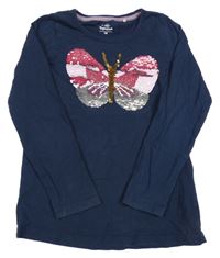 Tmavomodré tričko s motýlkem z flitrů Topolino