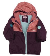 Fialovo-růžová šusťáková zimní bunda s obrázky a kapucí Decathlon