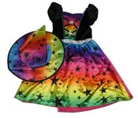 Kockovaným - Čierno-farebné šaty s hvězdami + klobouk - Čarodějnice F&F