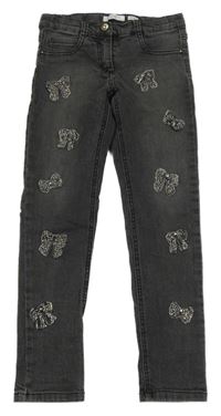 Šedé skinny rifle s mašlemi 