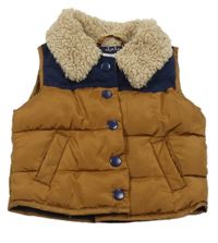 Hnědo-tmavomodrá šusťáková zateplená vesta John Lewis