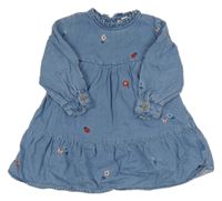 Světlemodré riflové květované šaty s beruškami Tu