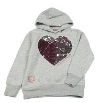 Svetlosivá melírovaná mikina so srdíčkem z flitrů a kapucňou