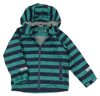 Zeleno-tmavomodrá šušťáková pruhovaná lehce zateplená bunda s kapucňou Impidimpi
