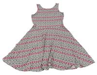 Čierno-bielo-neónově ružové vzorované šaty C&A