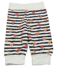 Bielo-tmavomodré pruhované kvetované tepláky