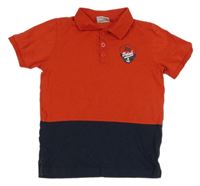 Červeno-tmavomodré polo tričko s výšivkou Topolino