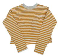 Bielo-horčicové pruhované crop tričko H&M