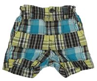 Světlemodro-hnedo-žlto-biele kockované plátenné kraťasy H&M