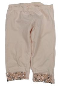 Svetloružové capri legíny s perlami a kamienkami