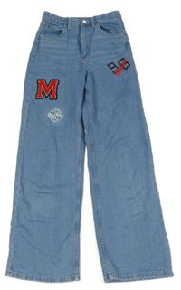 Světlemodré široké rifle s čísly a písmenem H&M