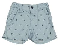 Světlemodro-bílé pruhované plátěné kraťasy s kotvami H&M