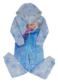 Svetlomodrá plyšová kombinéza s Annou a Elsou a kapucňou s kožešinou Frozen