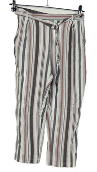 Dámské bílo-černo-červené pruhované culottes kalhoty s páskem New Look 
