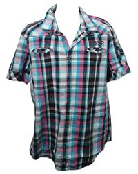 Pánská modro-růžovo-černá kostkovaná košile Denim73