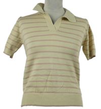 Dámske béžovo-ružové pruhované pletené tričko s golierikom Dazy