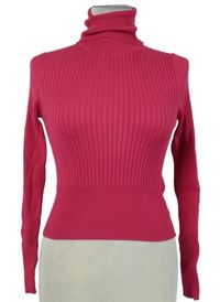 Dámský fuchsiový žebrovaný crop svetr s rolákem Zara 