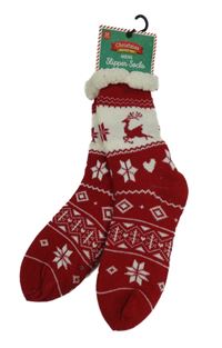 Nové - Pánske červeno-biele teplákové domáceé ponožky so vzorem vel. 43-45