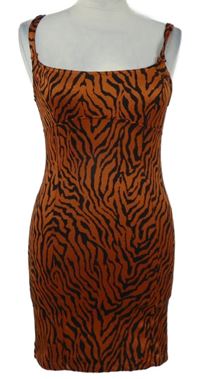 Dámske skořicovo-čierne vzorované šaty Bershka