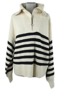 Dámský smetanovo-černý pruhovaný svetr s límcem Papaya 