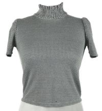 Dámske čierno-biele kockované crop tričko so stojačikom Zara