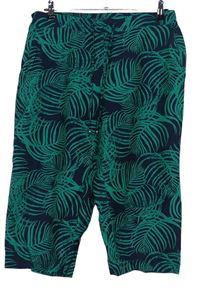 Dámske zeleno-tmavomodré ľanové capri nohavice zn. M&S
