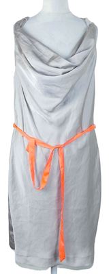 Dámske béžové saténové šaty s vodou a opaskom H&M