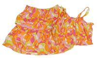 2 set - Oranžovo-ružovo-zelený kvetovaný crop top + sukňa Tu