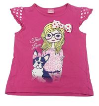 Malinové tričko s dívkou a psíkom Kiki&Koko
