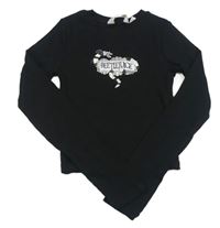Černé žebrované crop triko s potiskem H&M