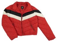 Červeno-černo-bílá šusťáková zimní crop bunda New Look