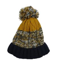 Hořčicovo-bielo-tmavomodrá melírovaná čapica s brmbolcom F&F