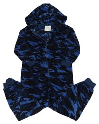 Modro-černá army chlupatá kombinéza s kapucí Next