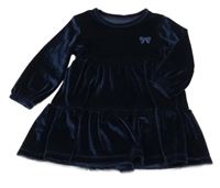 Tmavomodré zamatové šaty s mašlou Dunnes