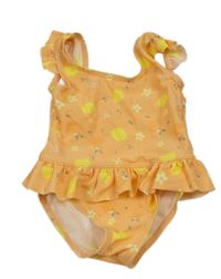 Oranžové plavky s citróny a kvetinami s volánikmi Vertbaudet