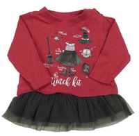 Vínové šaty s obrázkem a tylovou sukní 