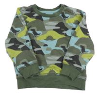 Zeleno-modro army vzorovaná mikina s dinosaurami Mothercare