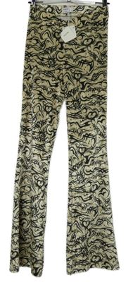 Nové - Dámské béžovo-černé vzorované sametové žebrované flare kalhoty Bershka