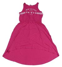 Fuchsiové dlhé šaty s nápisom H&M