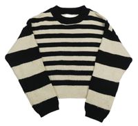 Čierno-béžový pruhovaný crop sveter Zara