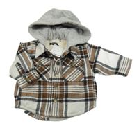 Nové - Bielo-hnedo-čierna kockovaná zateplená košeľová bunda s kapucňou Next